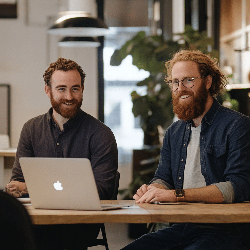 En kunde og Group Online sidder til møde omkring ny hjemmeside, markedsføring og branding
