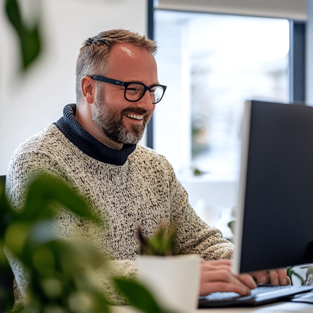 Medarbejder hos Group Online arbejder med hjemmesideopsætning og online løsninger for små og mellemstore virksomheder